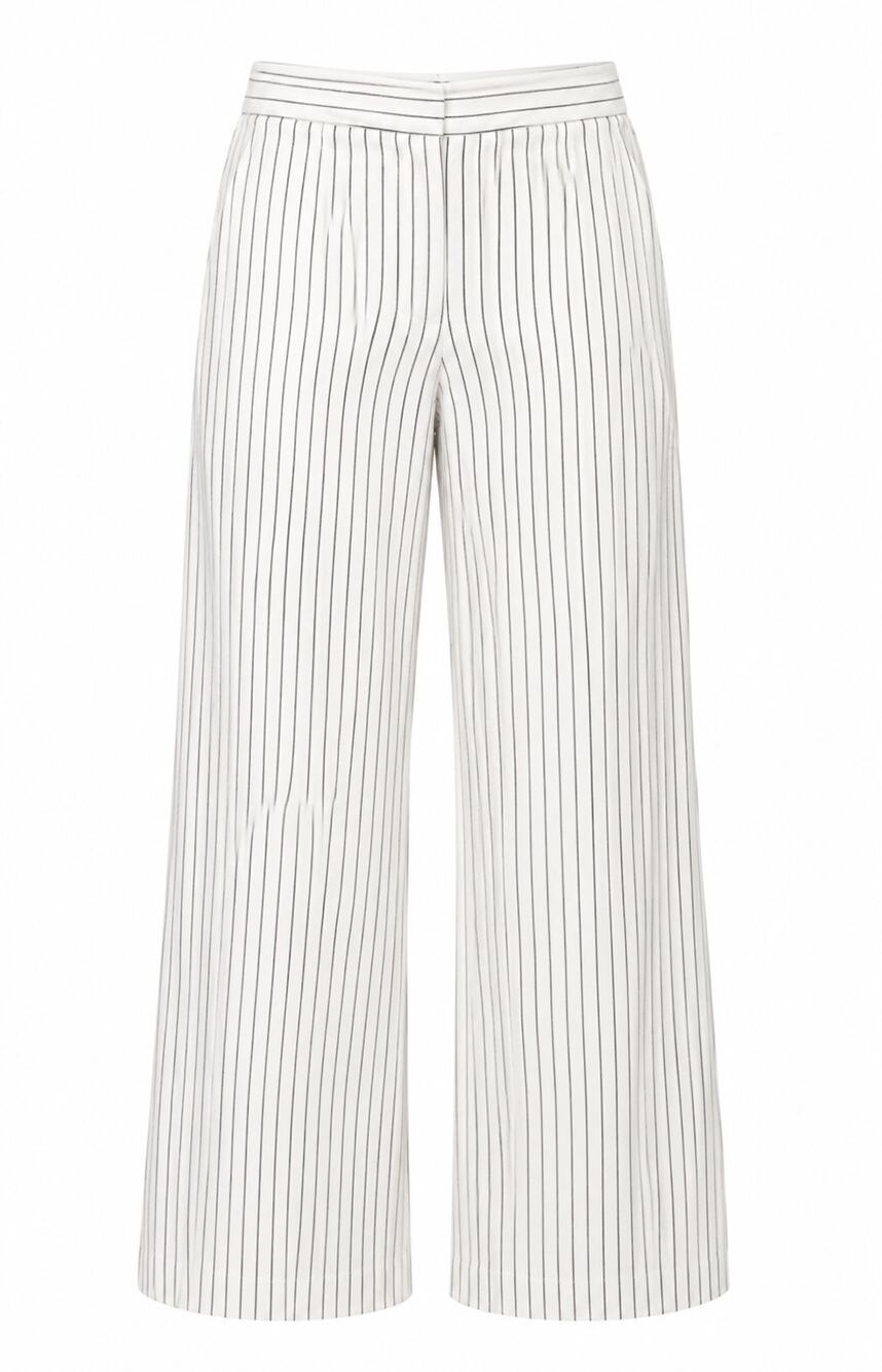 Argent Wide Leg Trousers Stretch Linen Ivory Stripe Pants Size 10